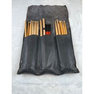 Vic Firth Pro-Mark Pearl Drumstick Lot with Brushes Rutes and Leather Stick Bag